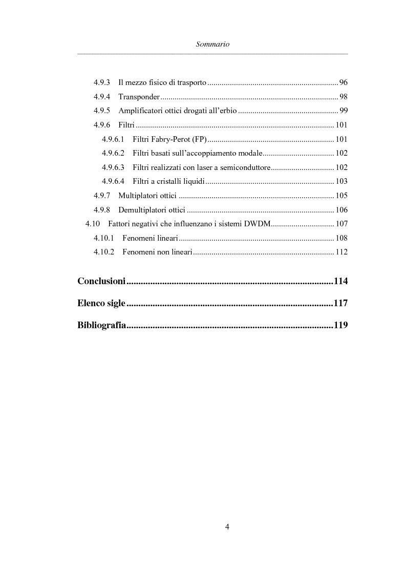 Indice della tesi: L'evoluzione delle reti di trasporto: da Sonet/Sdh a Dwdm, Pagina 3