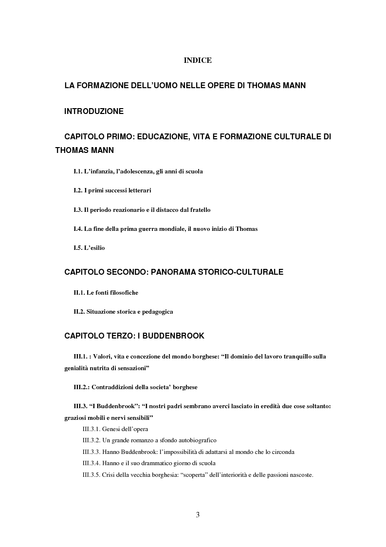 Indice della tesi: La formazione dell’uomo nelle opere di Thomas Mann, Pagina 1