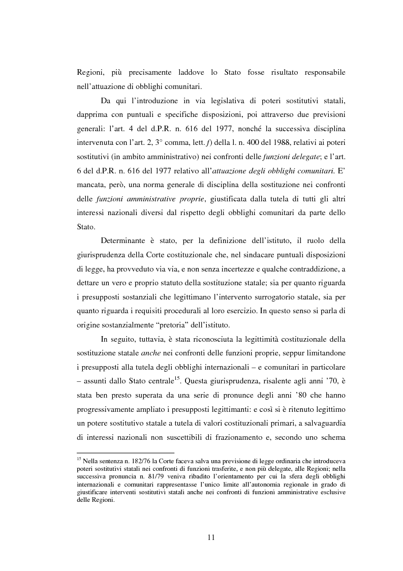Anteprima della tesi: Il potere sostitutivo dopo la riforma del titolo V della parte seconda della Costituzione, Pagina 11
