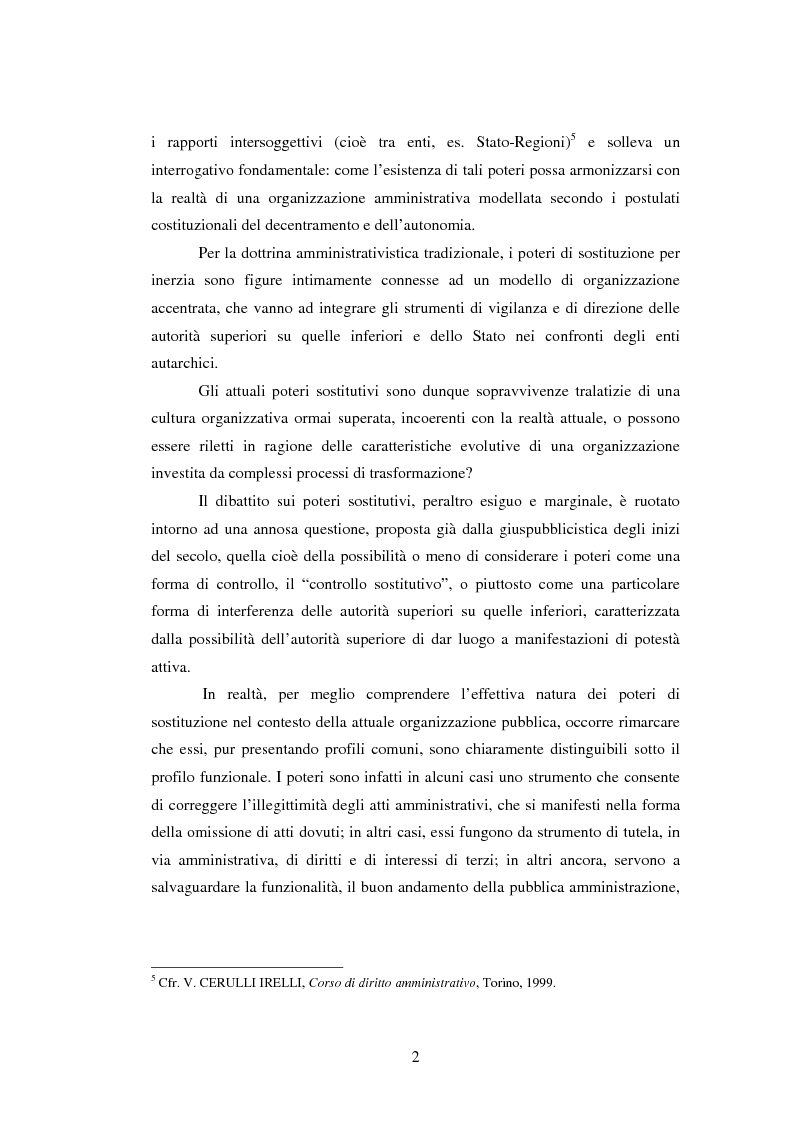 Anteprima della tesi: Il potere sostitutivo dopo la riforma del titolo V della parte seconda della Costituzione, Pagina 2