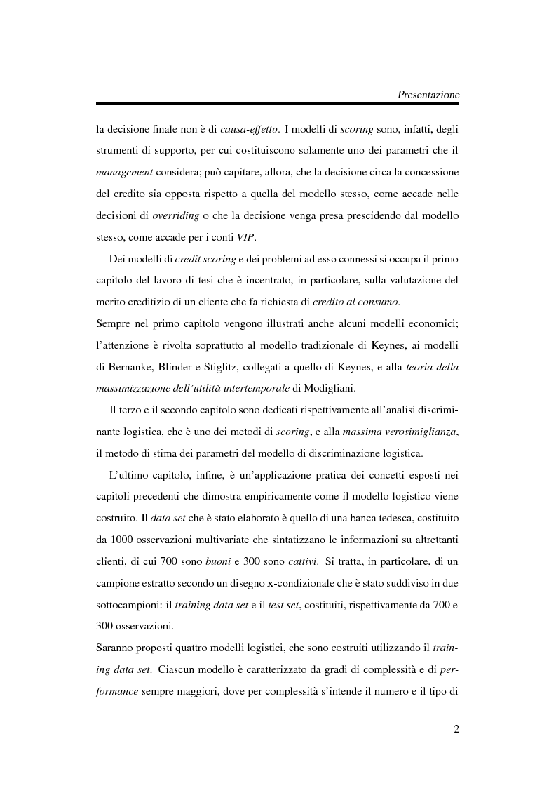 Anteprima della tesi: Discriminazione logistica per la valutazione del rischio di credito, Pagina 2