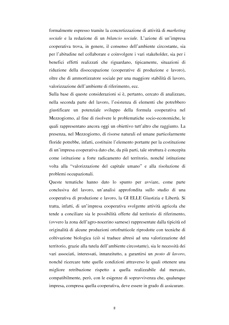 Anteprima della tesi: Gli aspetti economici dell'impresa cooperativa e le sue potenzialità di sviluppo nel Mezzogiorno: il caso della cooperativa ''Giustizia e libertà'', Pagina 4