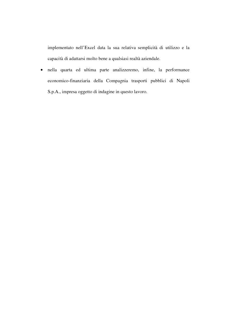 Anteprima della tesi: L'analisi della performance economico-finanziaria mediante software di gestione di fogli elettronici. Il caso della CTP s.p.a. di Napoli, Pagina 4