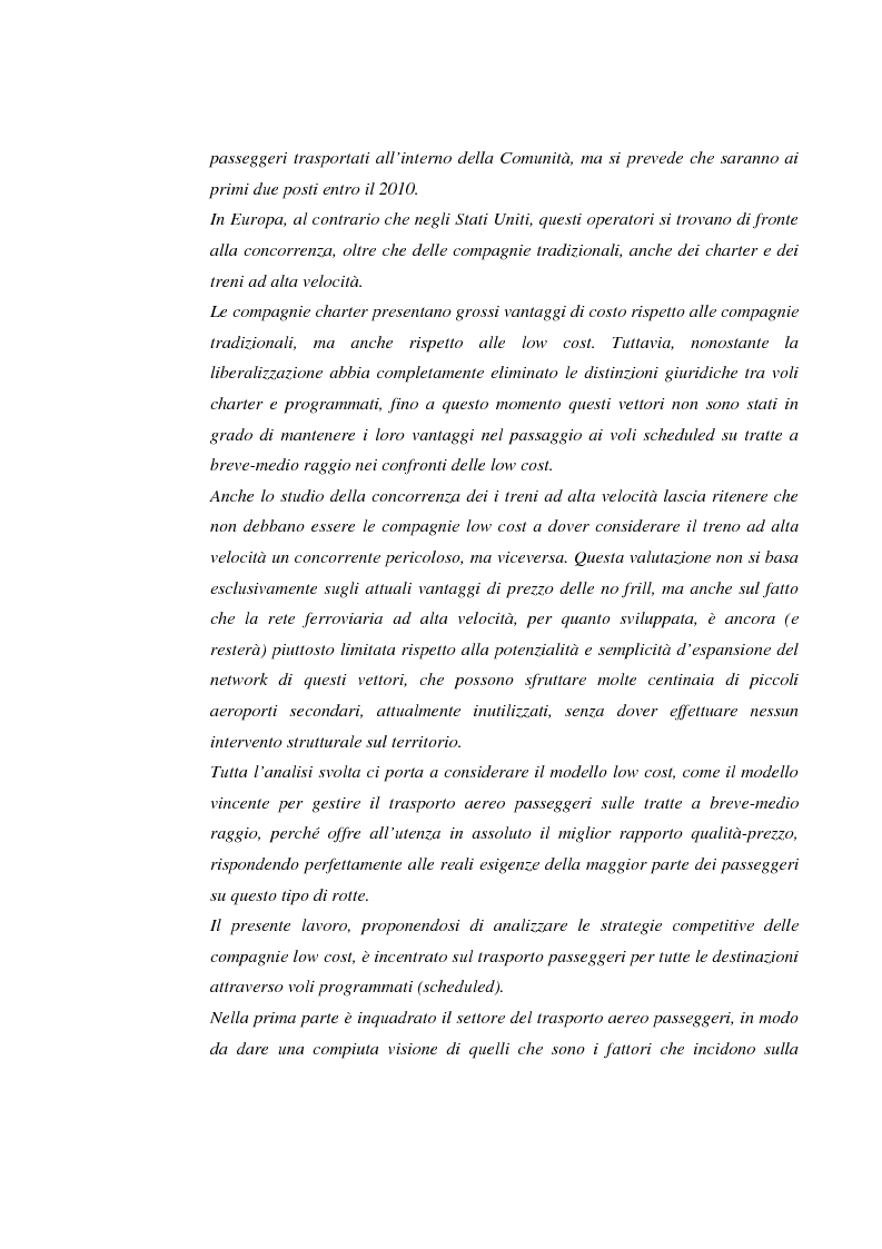 Anteprima della tesi: Le compagnie aeree ''low cost'' negli Stati Uniti ed in Europa. Le strategie competitive di costo dei vettori del futuro, Pagina 4