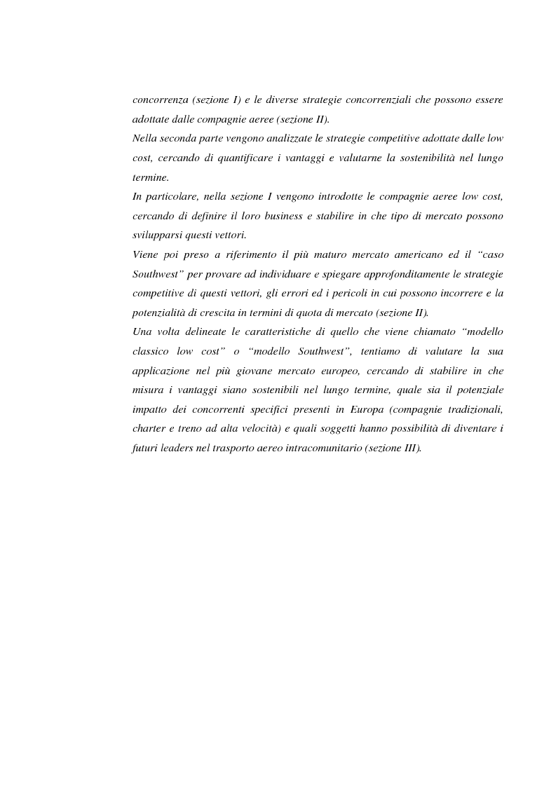 Anteprima della tesi: Le compagnie aeree ''low cost'' negli Stati Uniti ed in Europa. Le strategie competitive di costo dei vettori del futuro, Pagina 5