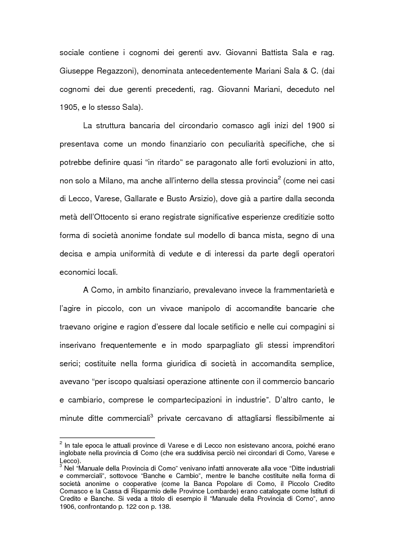 Anteprima della tesi: Le accomandite bancarie comasche tra '800 e '900: le vicende della ditta Sala Regazzoni & C., già Mariani Sala & C., Pagina 2