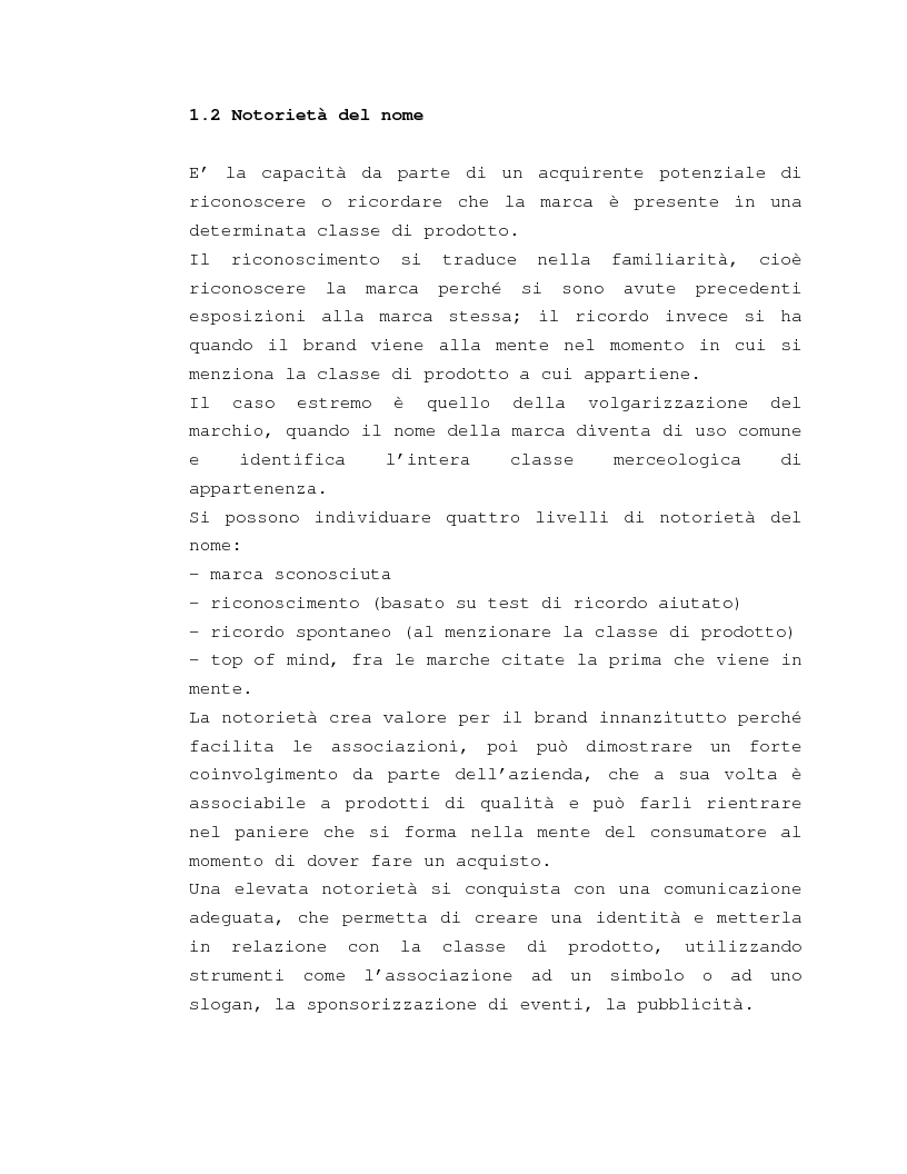 Anteprima della tesi: Costruzione e gestione della marca, Pagina 7