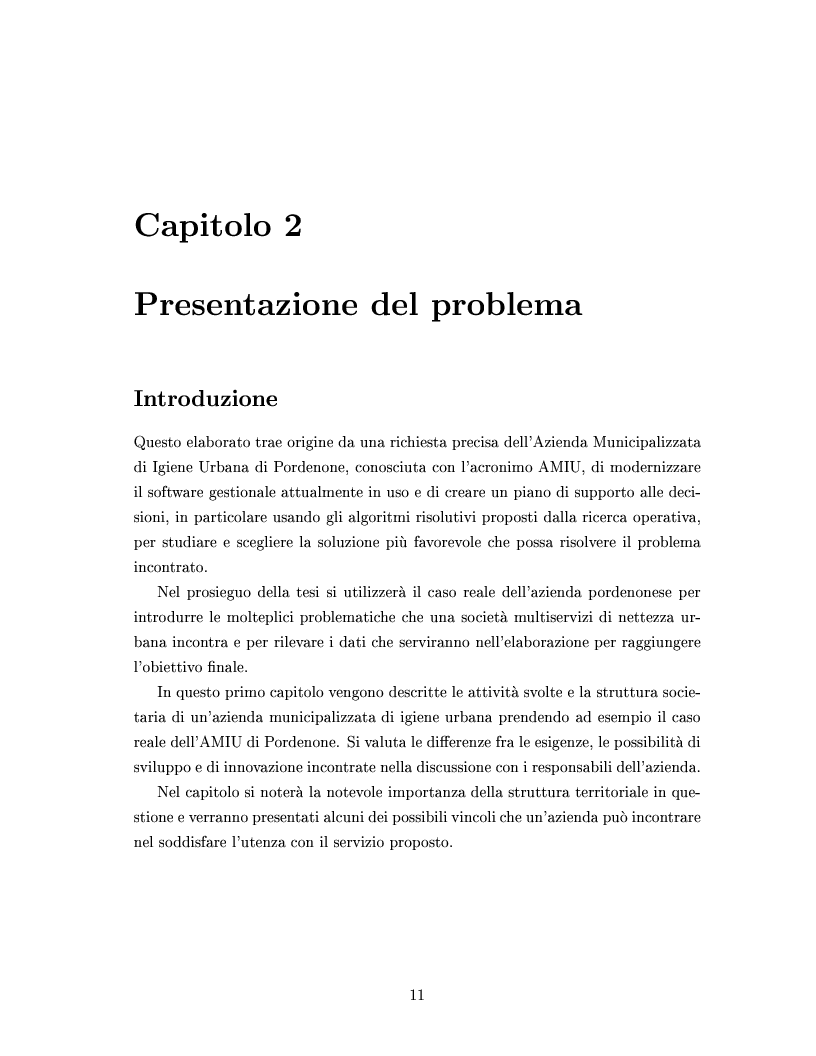 Anteprima della tesi: Determinazione e ottimizzazione dei percorsi di raccolta per i mezzi di un'azienda di igiene urbana: il caso dell'Amiu di Pordenone, Pagina 11
