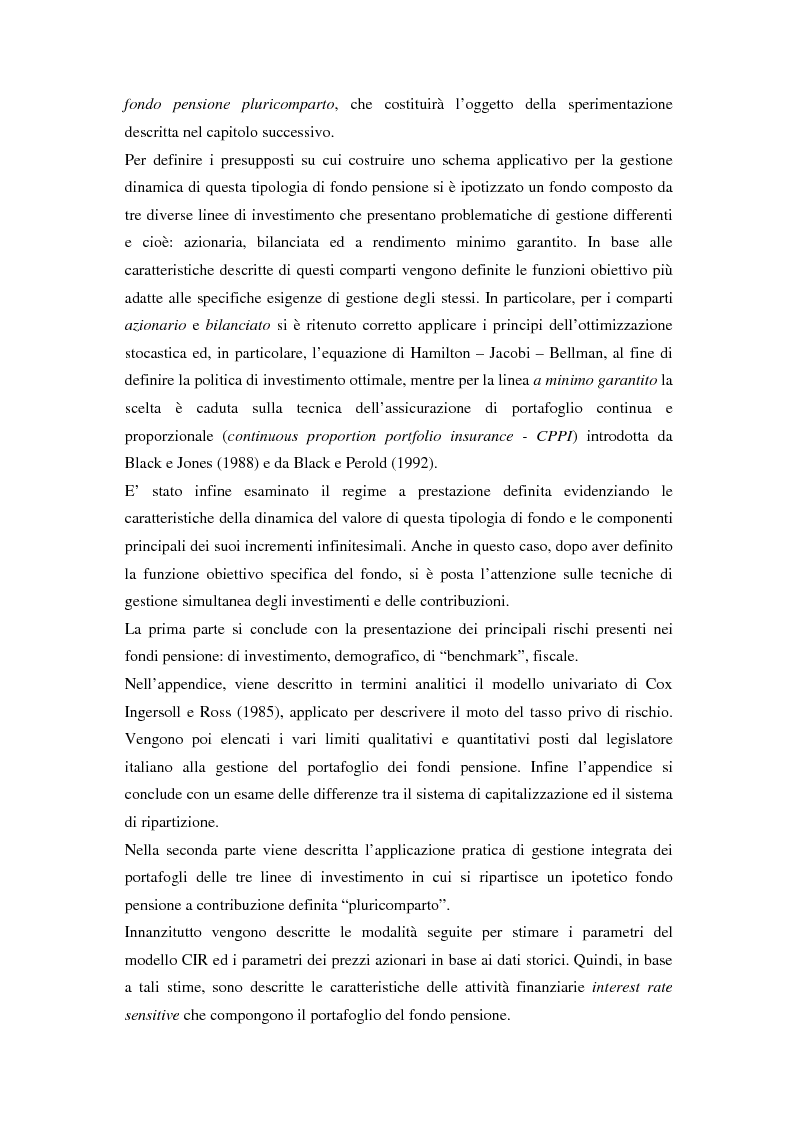 Anteprima della tesi: Gestione di un portafoglio complesso di un fondo pensione in tempo continuo. Aspetti teorici e uno schema applicativo, Pagina 2