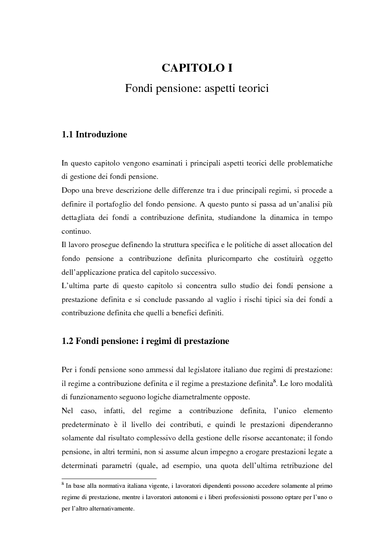 Anteprima della tesi: Gestione di un portafoglio complesso di un fondo pensione in tempo continuo. Aspetti teorici e uno schema applicativo, Pagina 9
