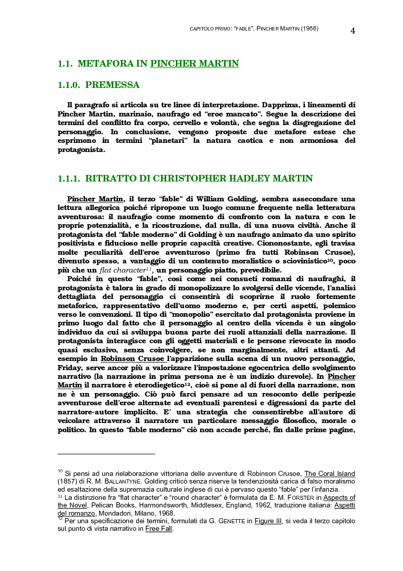 Anteprima della tesi: Lo sviluppo della tecnica metaforica ed il ruolo del narratore in quattro opere del primo William Golding: ''The Inheritors''(1955), ''Pincher Martin''(1956), ''Free Fall''(1959) e ''The Spire''(1964), Pagina 12