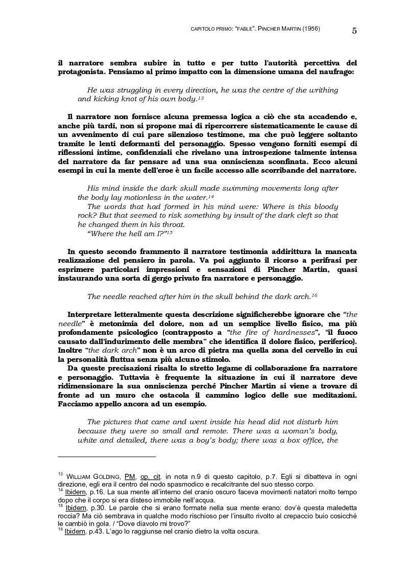 Anteprima della tesi: Lo sviluppo della tecnica metaforica ed il ruolo del narratore in quattro opere del primo William Golding: ''The Inheritors''(1955), ''Pincher Martin''(1956), ''Free Fall''(1959) e ''The Spire''(1964), Pagina 13