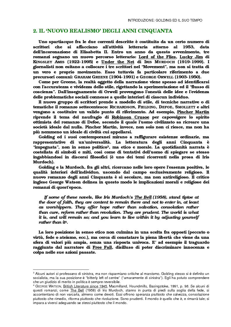 Anteprima della tesi: Lo sviluppo della tecnica metaforica ed il ruolo del narratore in quattro opere del primo William Golding: ''The Inheritors''(1955), ''Pincher Martin''(1956), ''Free Fall''(1959) e ''The Spire''(1964), Pagina 6