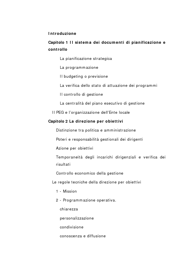 Indice della tesi: Il Peg nella contabilità comunale, Pagina 1