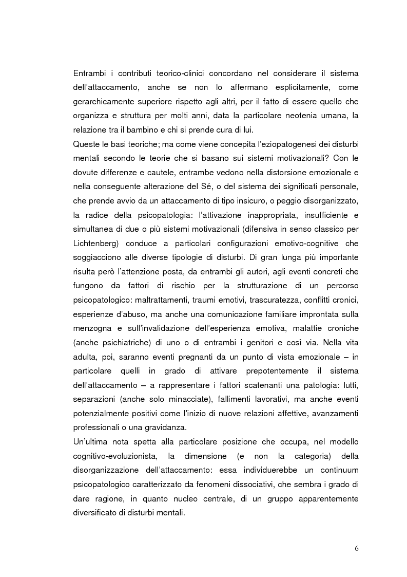 Anteprima della tesi: Modelli eziopatogenetici nelle teorie dei sistemi motivazionali: un confronto fra il modello cognitivo-evoluzionista di G. Liotti e la prospettiva psicoanalitica di J. D. Lichtenberg, Pagina 3
