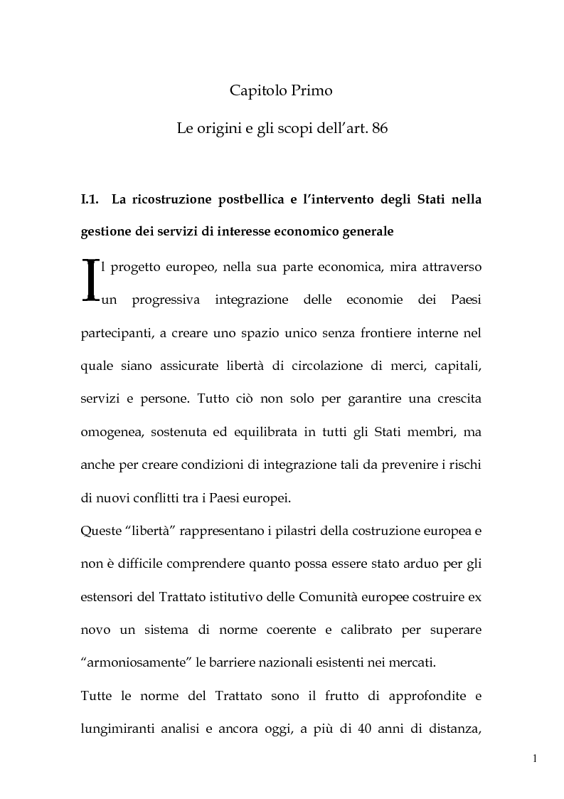 Anteprima della tesi: L'art. 86 del Trattato Ce e la liberalizzazione dei servizi pubblici in Europa, Pagina 4