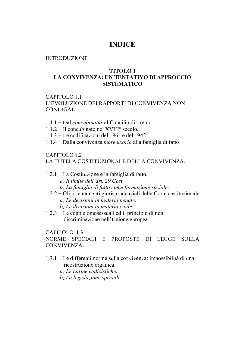 Indice della tesi: L'autonomia tra conviventi, Pagina 1