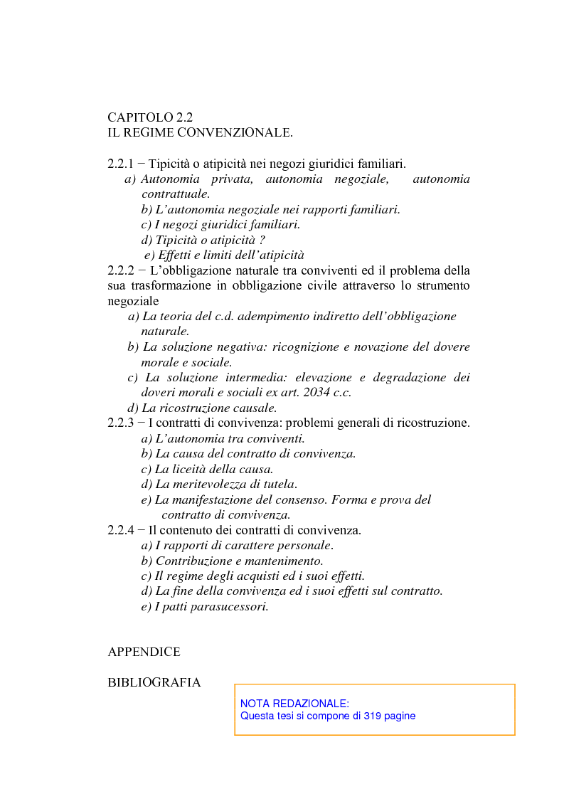 Indice della tesi: L'autonomia tra conviventi, Pagina 3