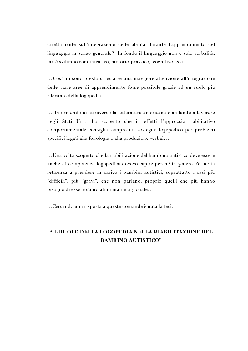 Anteprima della tesi: Il ruolo della logopedia nella riabilitazione del bambino autistico, Pagina 2
