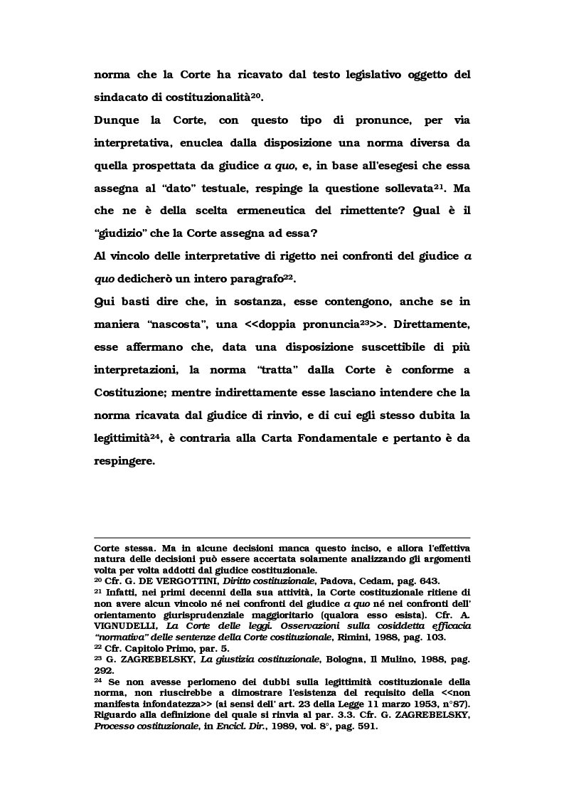 Anteprima della tesi: Le metamorfosi delle sentenze interpretative di rigetto, Pagina 11