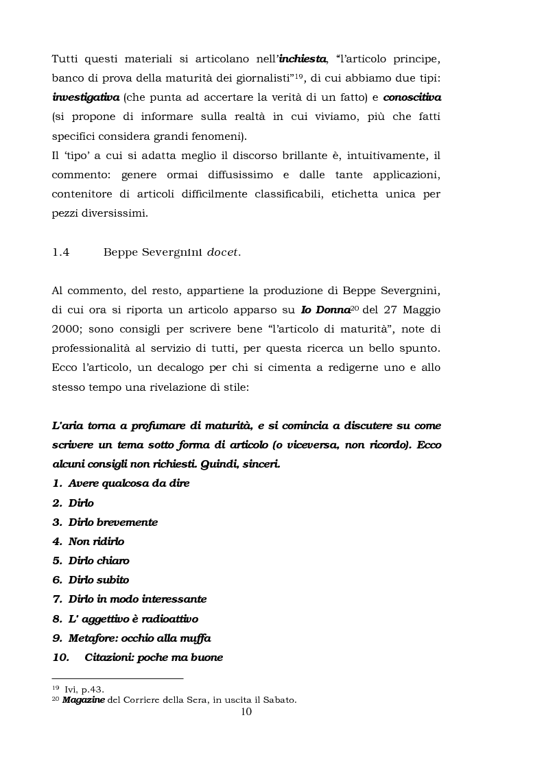 Anteprima della tesi: Il commento giornalistico: uno sguardo alla scrittura di Beppe Severgnini, Pagina 10