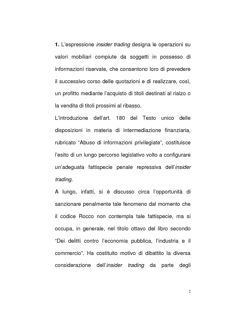 Anteprima della tesi: Nuovi profili del reato di insider trading, Pagina 2