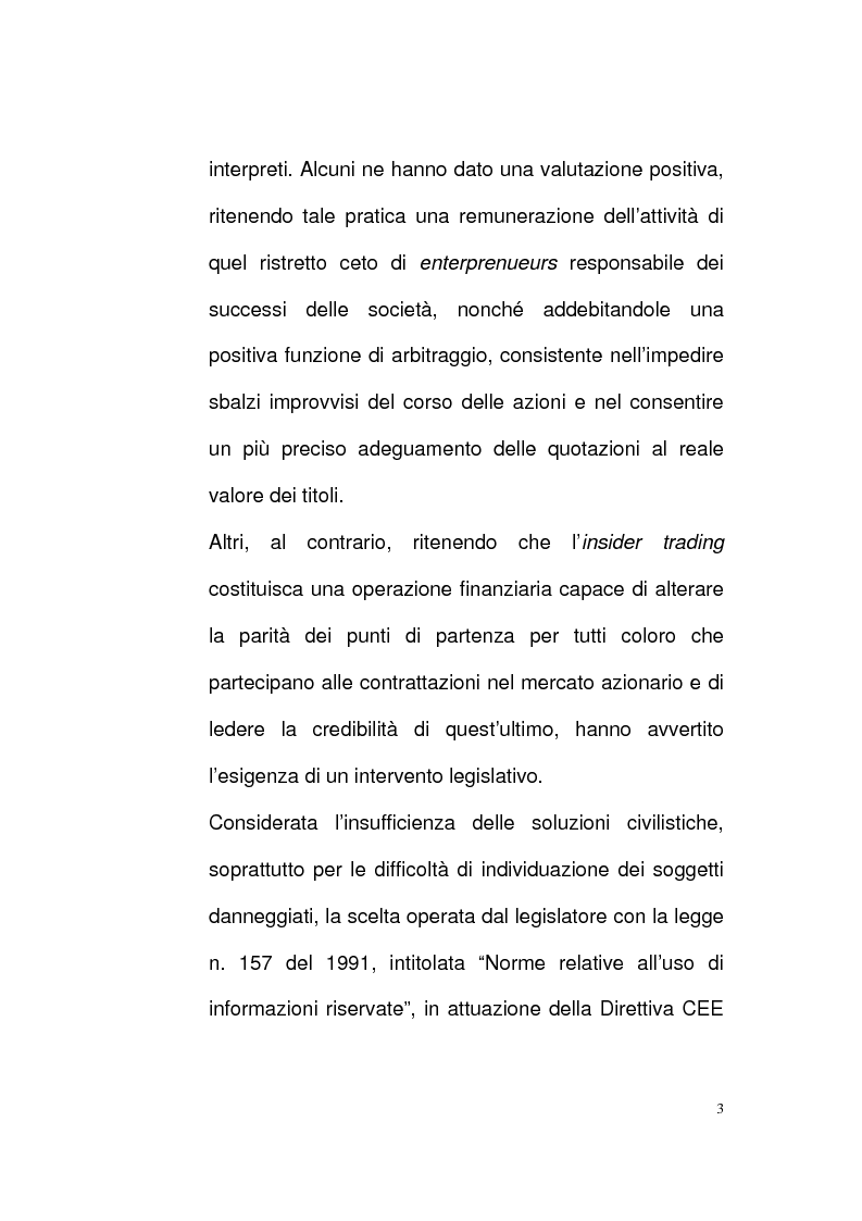 Anteprima della tesi: Nuovi profili del reato di insider trading, Pagina 3