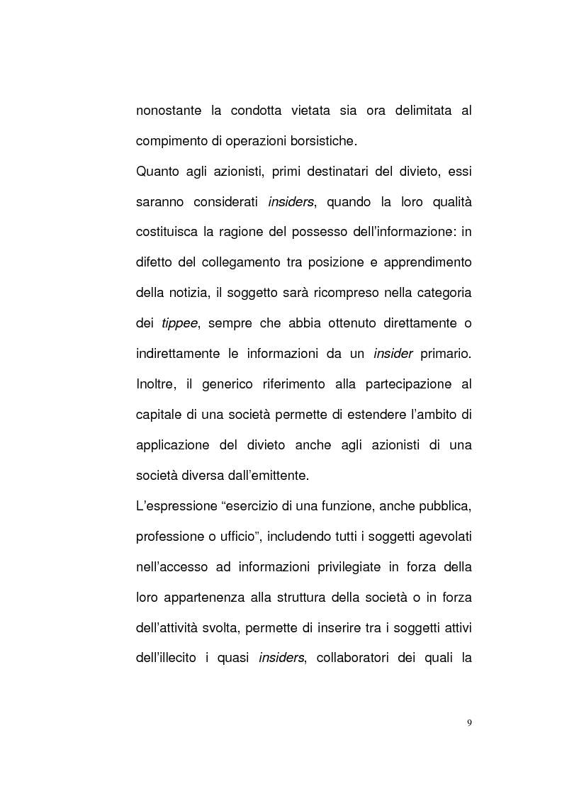 Anteprima della tesi: Nuovi profili del reato di insider trading, Pagina 9