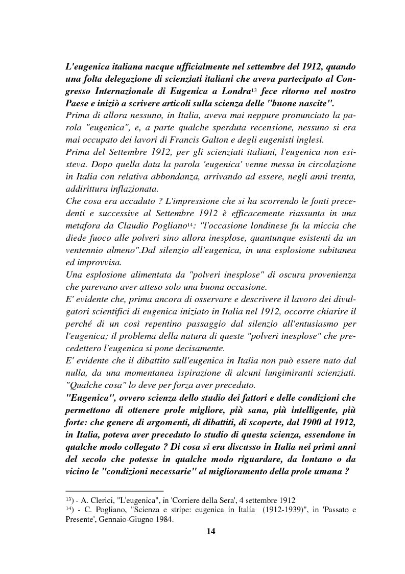 Anteprima della tesi: Origini controllate: l'eugenetica in Italia 1900-1924, Pagina 13