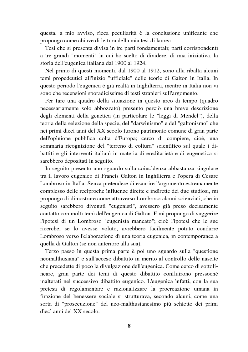 Anteprima della tesi: Origini controllate: l'eugenetica in Italia 1900-1924, Pagina 7