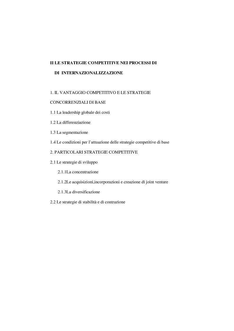 Indice della tesi: Dinamiche competitive e processi di internazionalizzazione. Il caso Serpone, Pagina 2