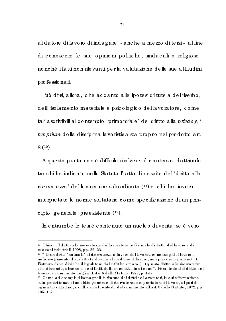 Anteprima della tesi: La tutela della riservatezza nel rapporto di lavoro, Pagina 13