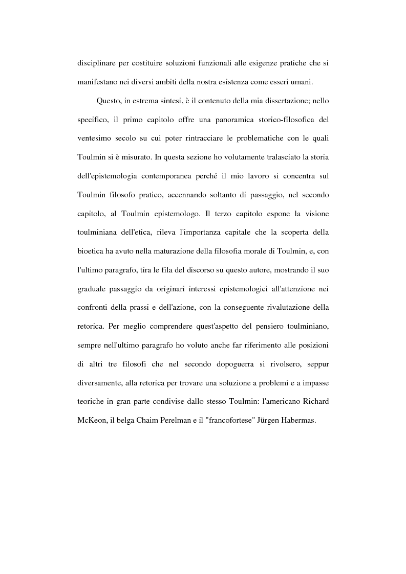 Anteprima della tesi: Stephen Toulmin ''neo-umanista'': scienza, etica e retorica, Pagina 6