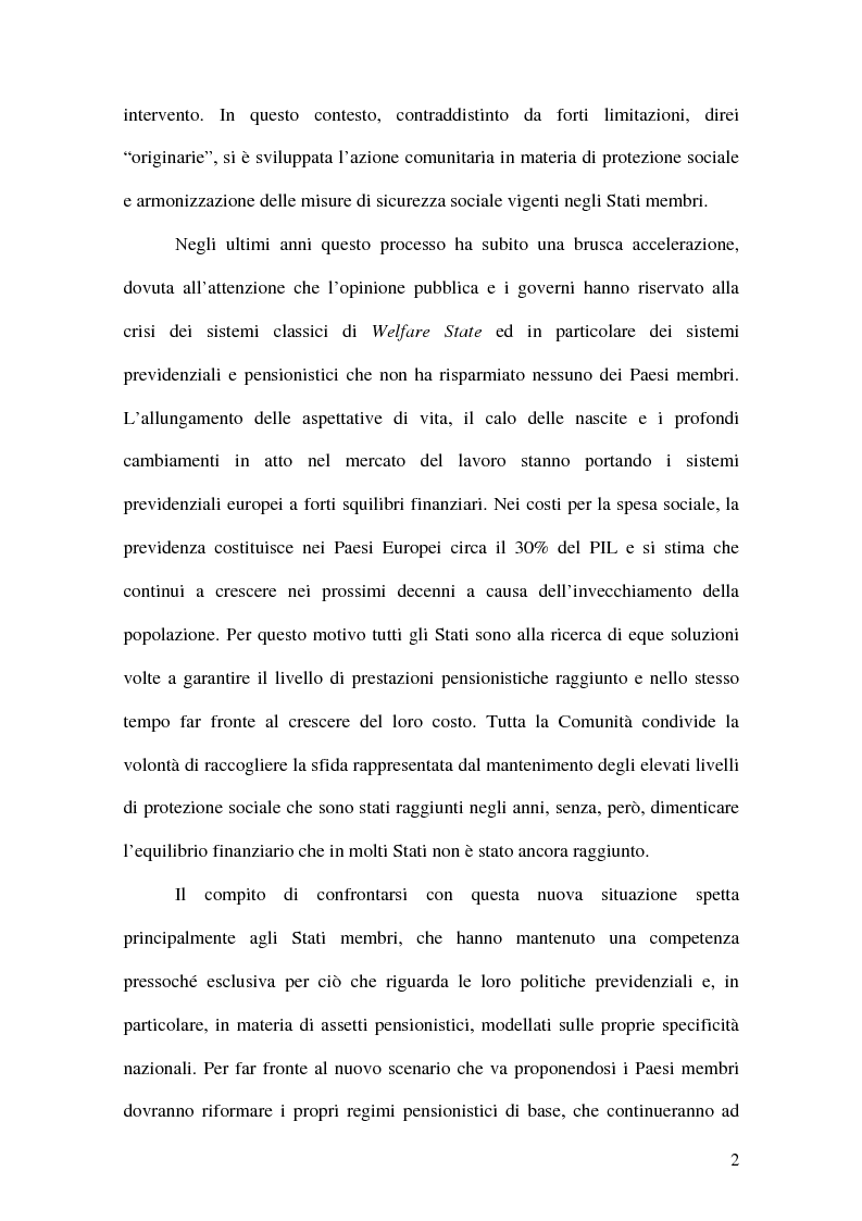 Anteprima della tesi: La previdenza complementare nei sistemi di sicurezza sociale europei, Pagina 2
