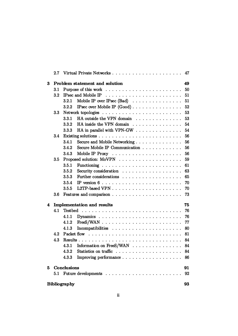 Indice della tesi: IP Mobility Support for Virtual Private Networks, Pagina 2