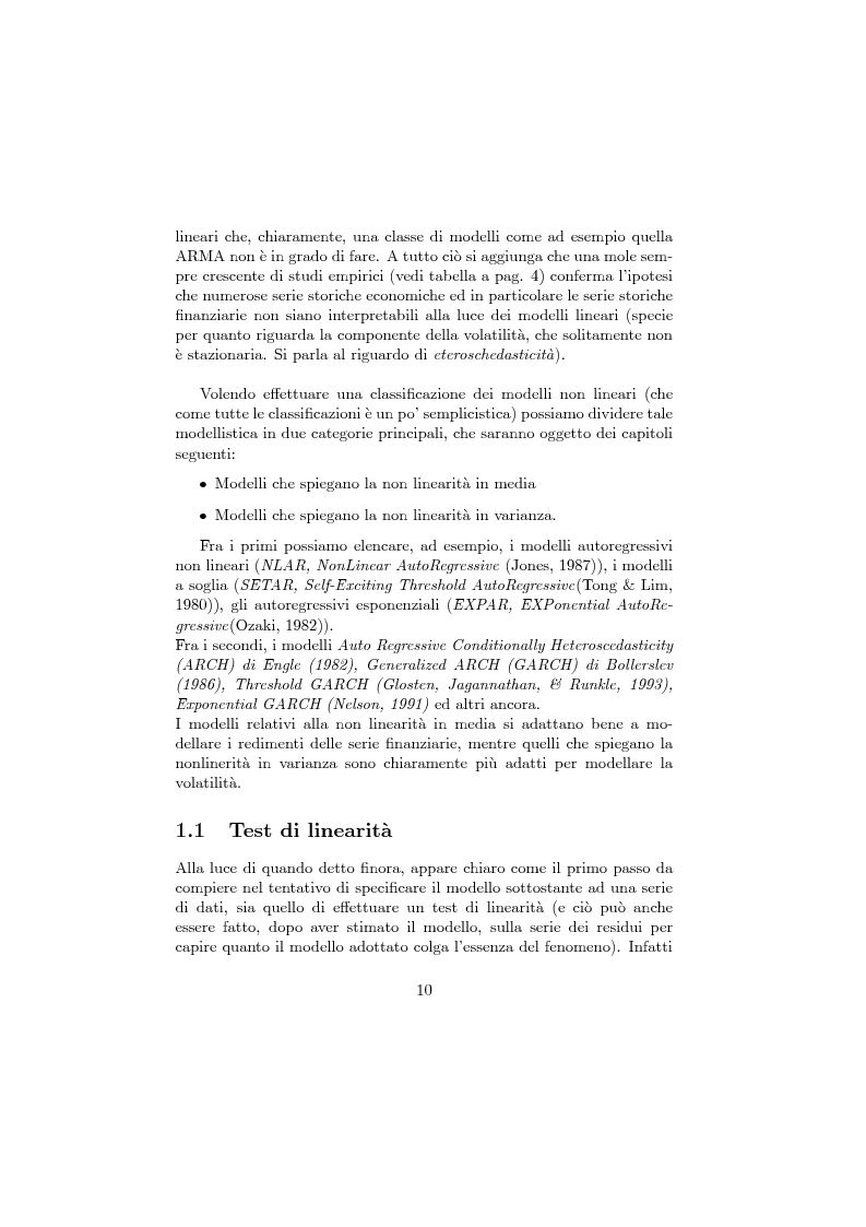Anteprima della tesi: Modelli parametrici non-lineari e reti neurali artificiali per l'analisi delle serie storiche finanziarie, Pagina 10