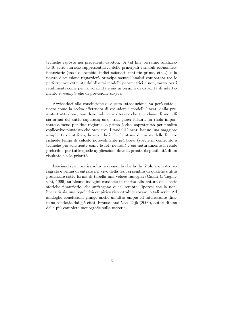 Anteprima della tesi: Modelli parametrici non-lineari e reti neurali artificiali per l'analisi delle serie storiche finanziarie, Pagina 3