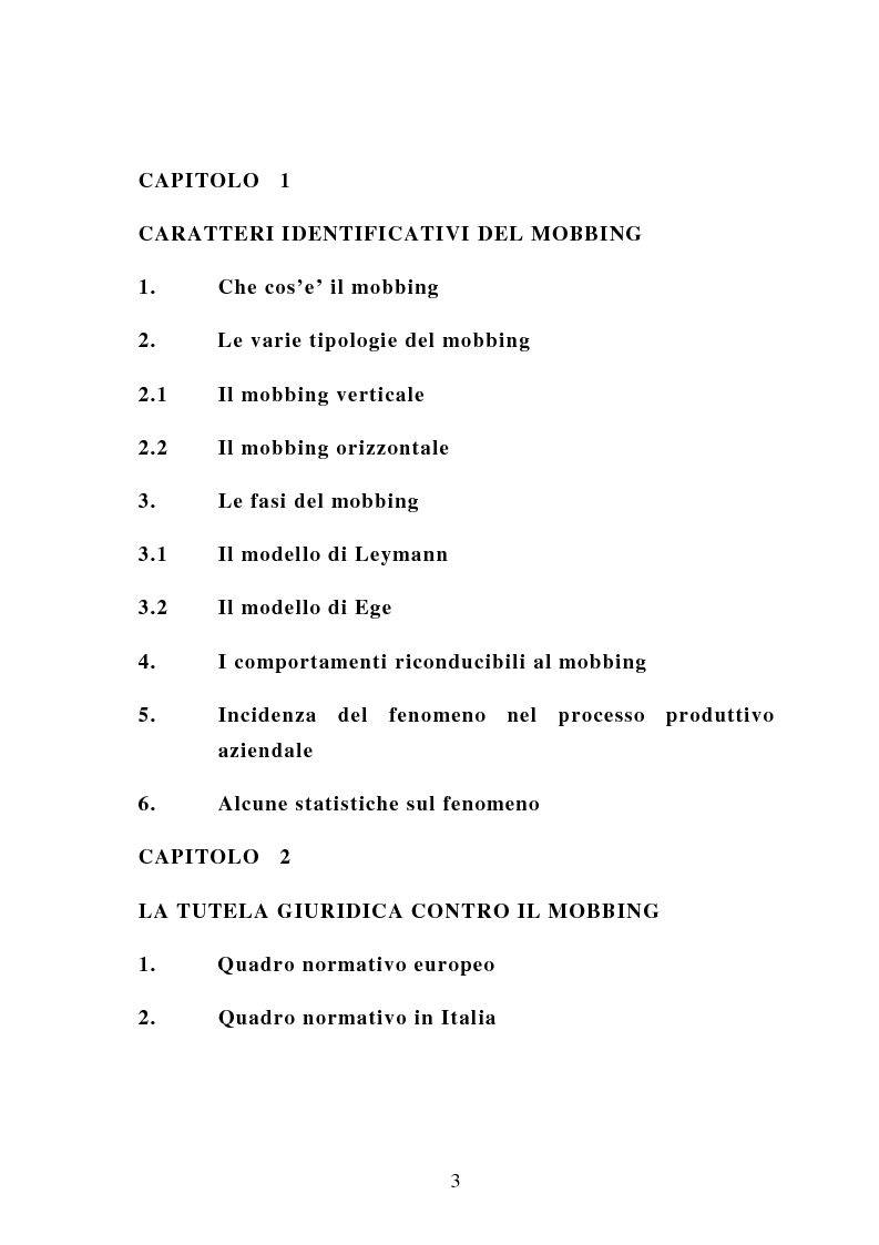 Indice della tesi: Il mobbing, Pagina 1