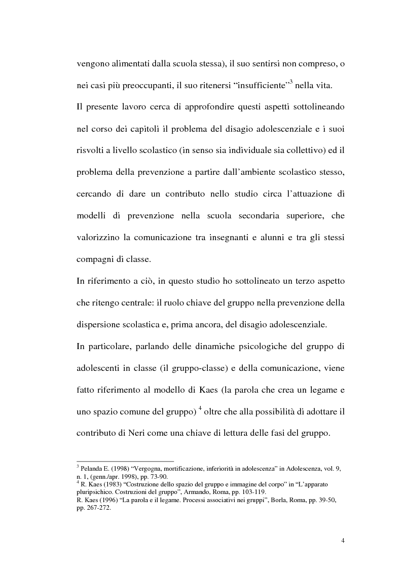 Anteprima della tesi: Il gruppo come strumento di prevenzione della dispersione scolastica e del disagio adolescenziale, Pagina 4