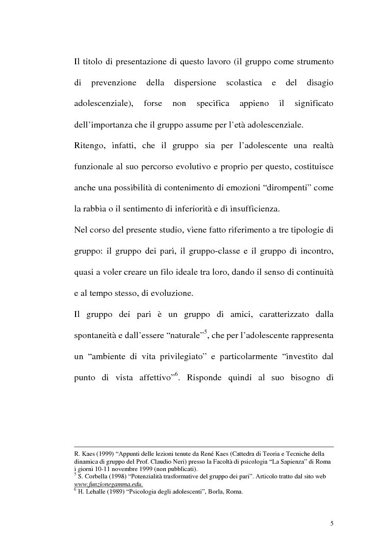 Anteprima della tesi: Il gruppo come strumento di prevenzione della dispersione scolastica e del disagio adolescenziale, Pagina 5