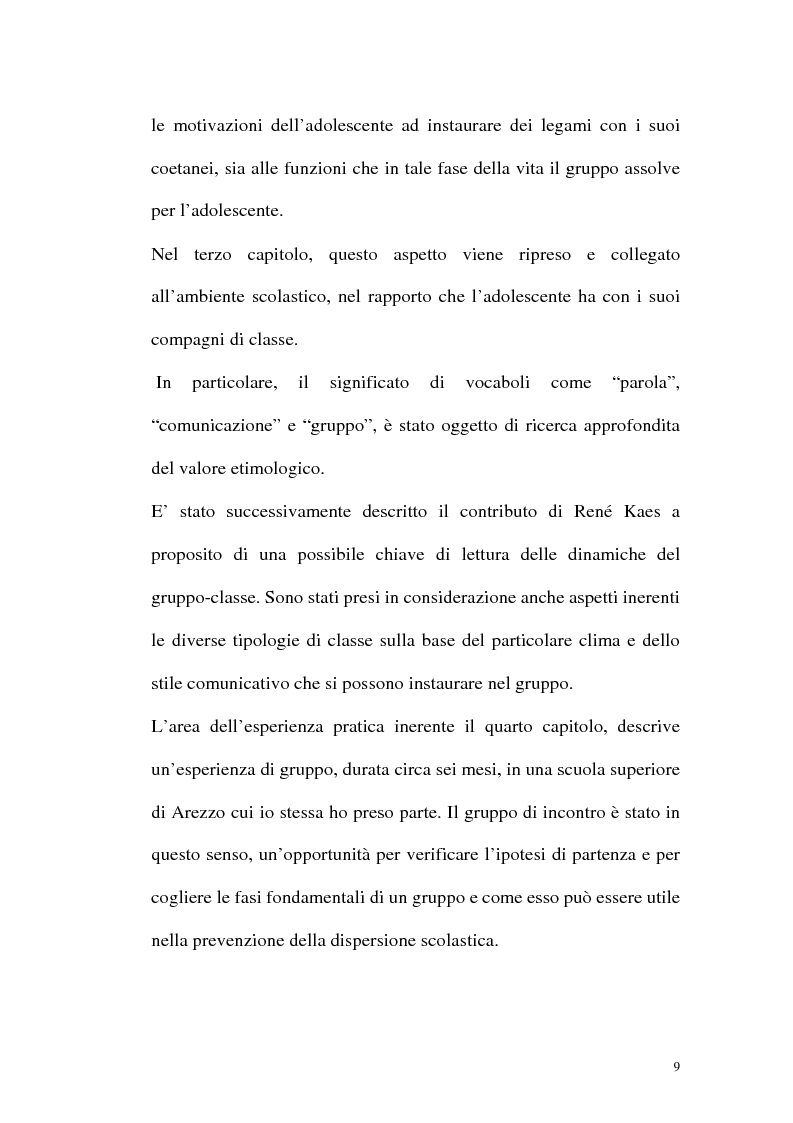 Anteprima della tesi: Il gruppo come strumento di prevenzione della dispersione scolastica e del disagio adolescenziale, Pagina 9
