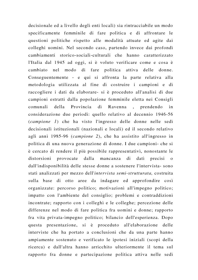 Anteprima della tesi: Un'altra politica? La politica al femminile, Pagina 5