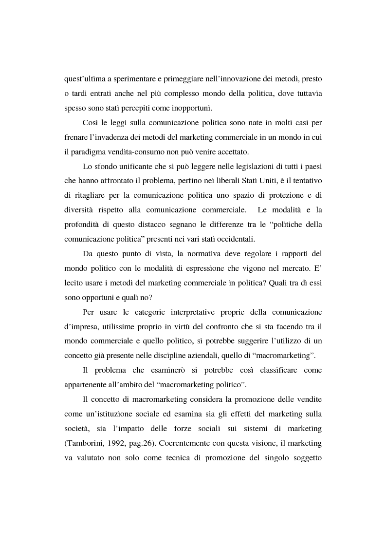 Anteprima della tesi: Dallo spot al messaggio autogestito. Tentativi di regolazione della comunicazione politica in Italia, Pagina 3