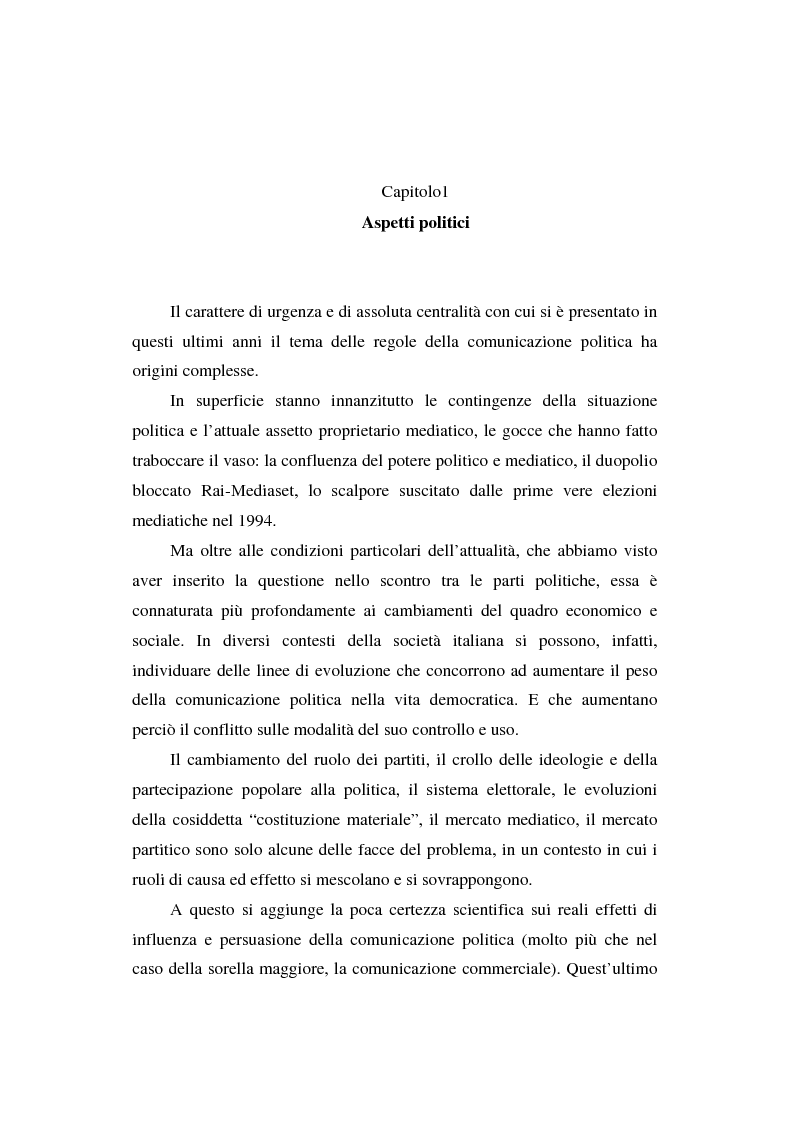Anteprima della tesi: Dallo spot al messaggio autogestito. Tentativi di regolazione della comunicazione politica in Italia, Pagina 8