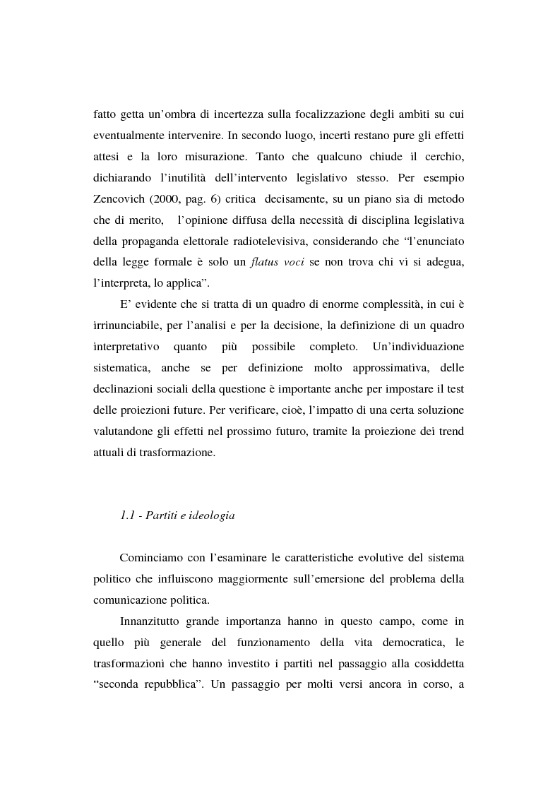 Anteprima della tesi: Dallo spot al messaggio autogestito. Tentativi di regolazione della comunicazione politica in Italia, Pagina 9