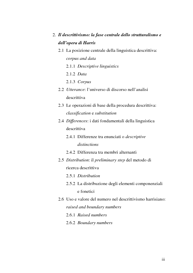 Indice della tesi: Il metalinguaggio di Zellig S. Harris nel periodo 1940-1951, Pagina 3