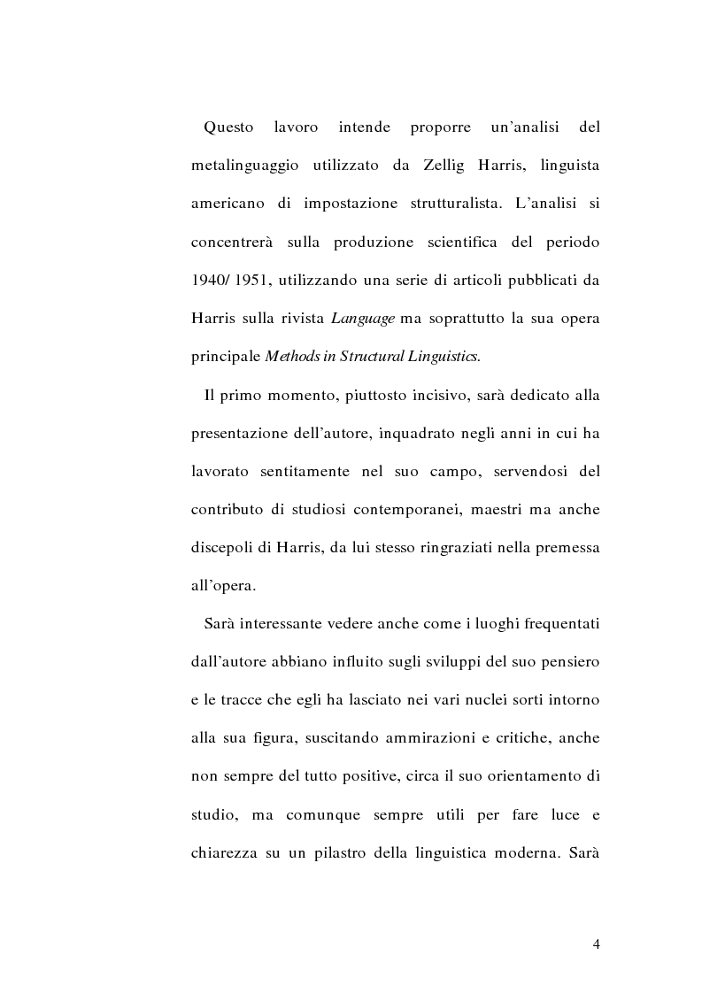 Anteprima della tesi: Il metalinguaggio di Zellig S. Harris nel periodo 1940-1951, Pagina 4