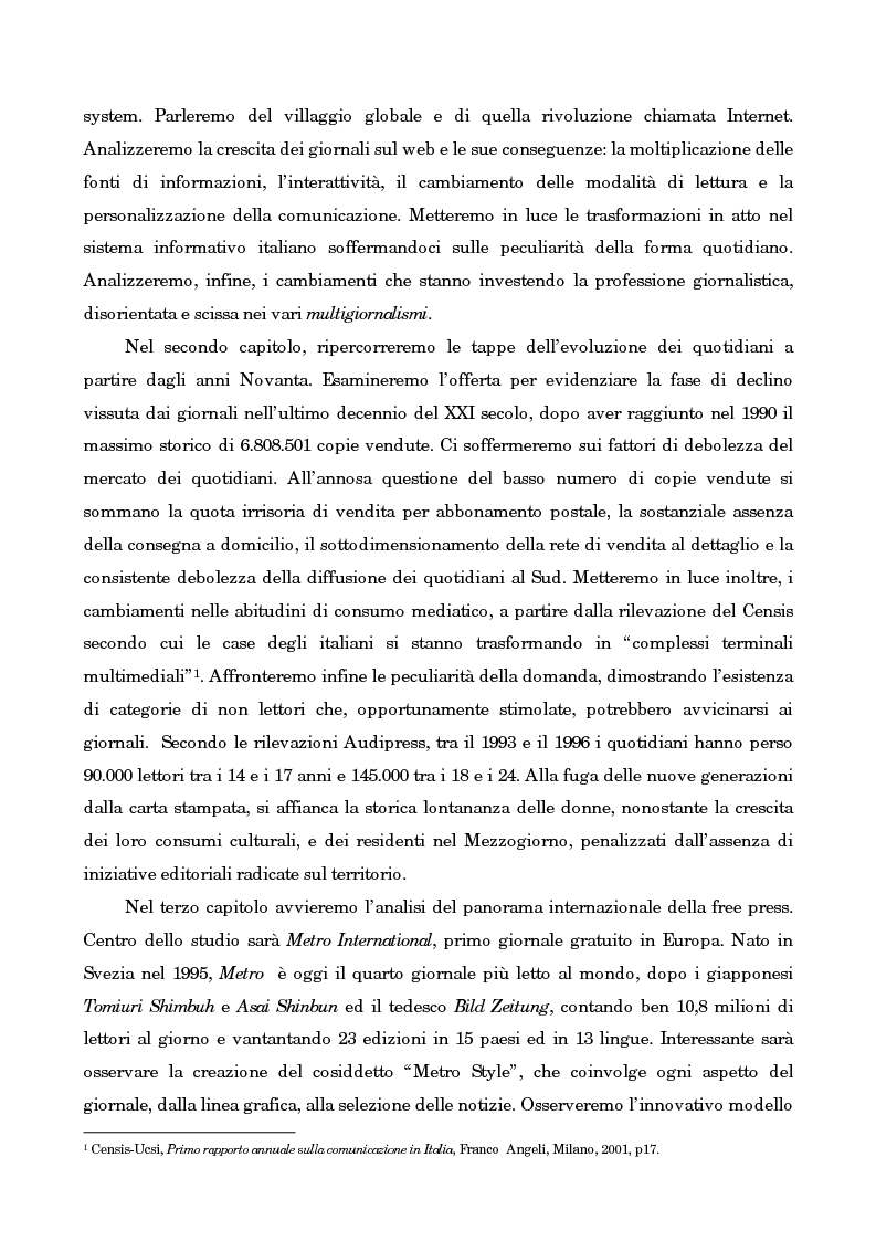 Anteprima della tesi: Leggo City in Metro. Viaggio nel fenomeno della free press, Pagina 3