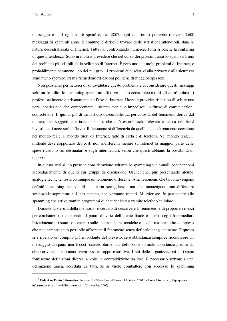 Anteprima della tesi: Analisi degli aspetti tecnici e comunicativi dello spamming sulla base di informazione documentaria e di test effettuati in rete, Pagina 2