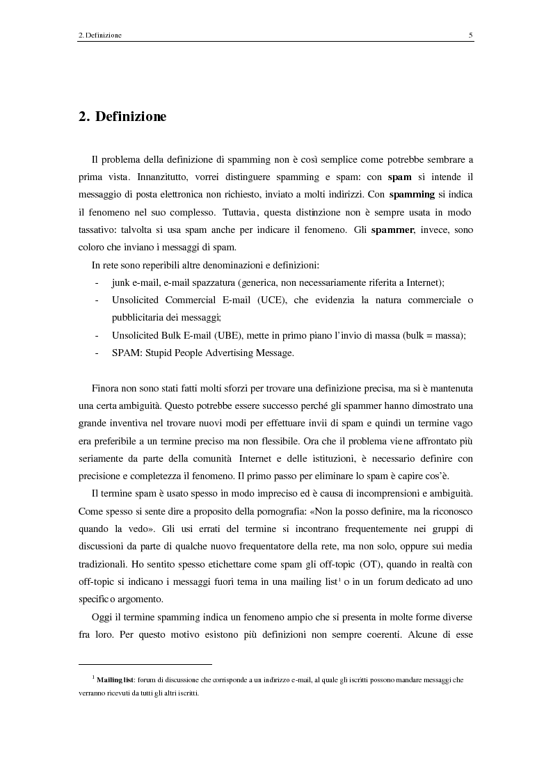 Anteprima della tesi: Analisi degli aspetti tecnici e comunicativi dello spamming sulla base di informazione documentaria e di test effettuati in rete, Pagina 5